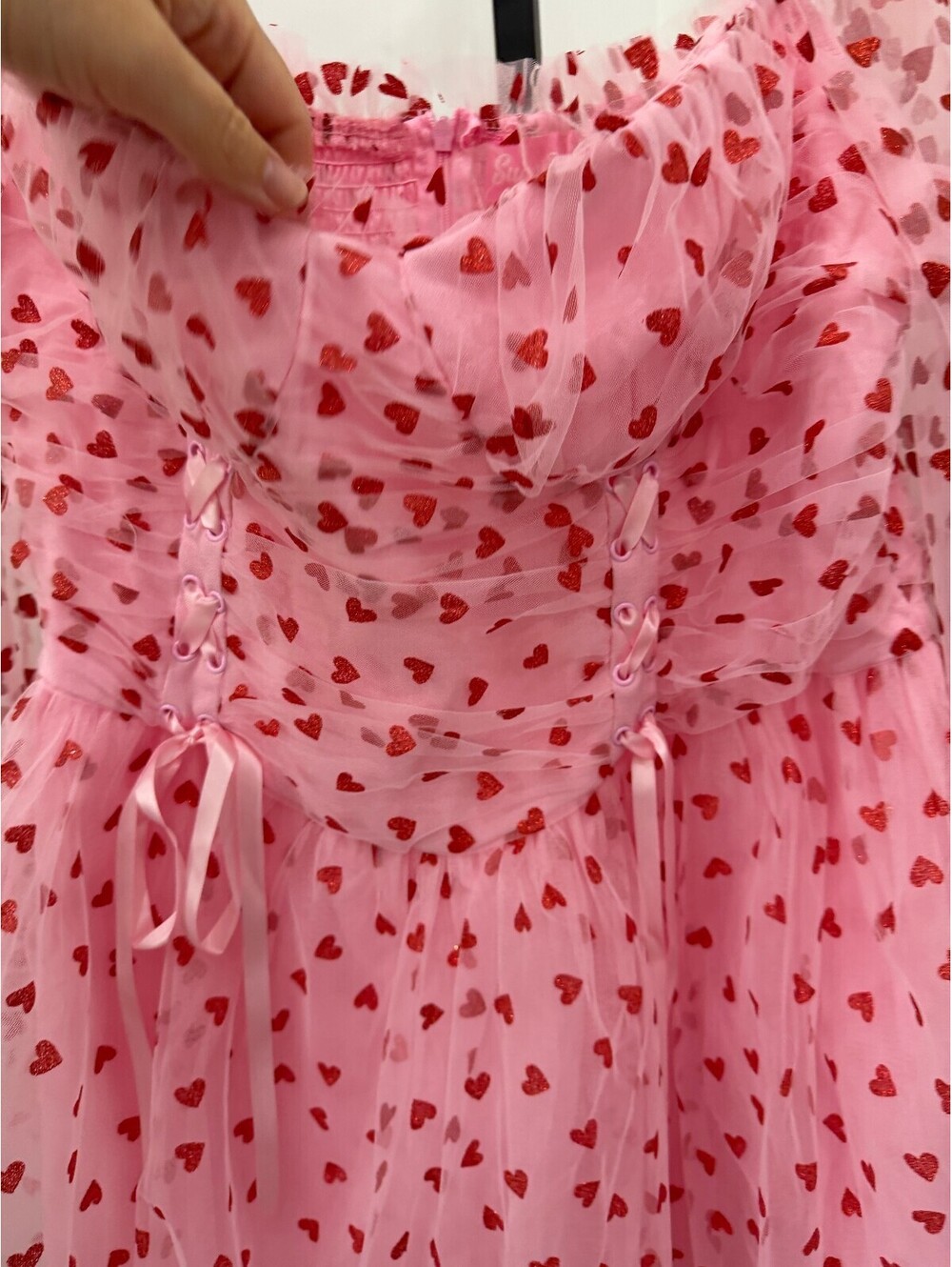 NWT 1x Sugar Thrillz Pink Heart Print Mesh Dress with Corset Detail - Picture 11 of 13